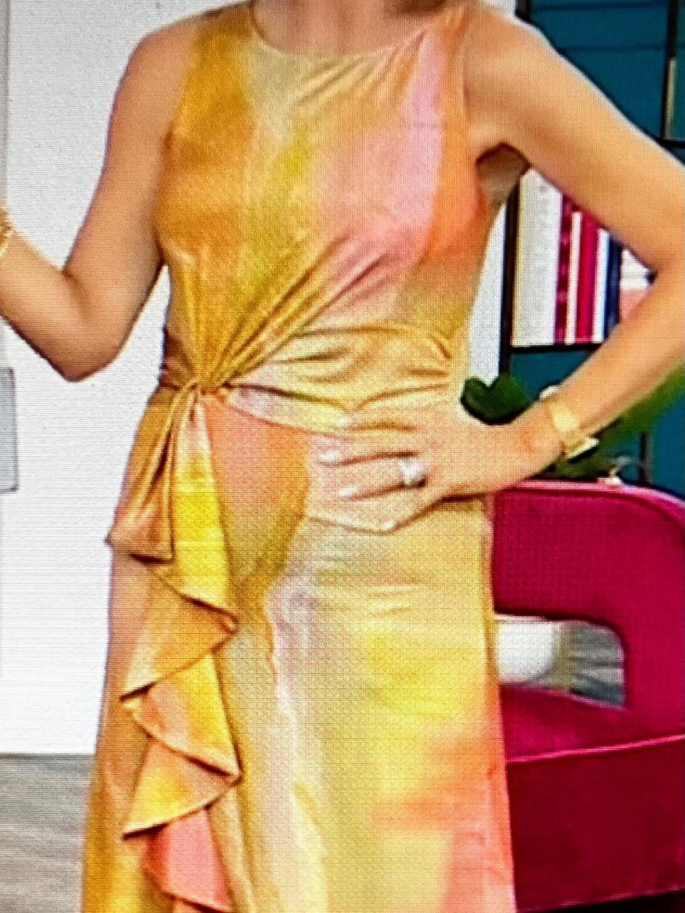 NEW OTHRWIS by Alana Kay Knit Cascade Twist Dress      'Desert Sun '    LARGE